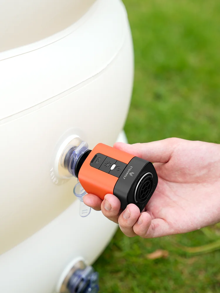 Tragbare Luftpumpe ETENWOLF AIR 3 mit 2600 mAh & Campingleuchte – Aufpump- und Entlüftungsfunktion für Luftmatratzen und Schwimmbecken-Aufsitzer.