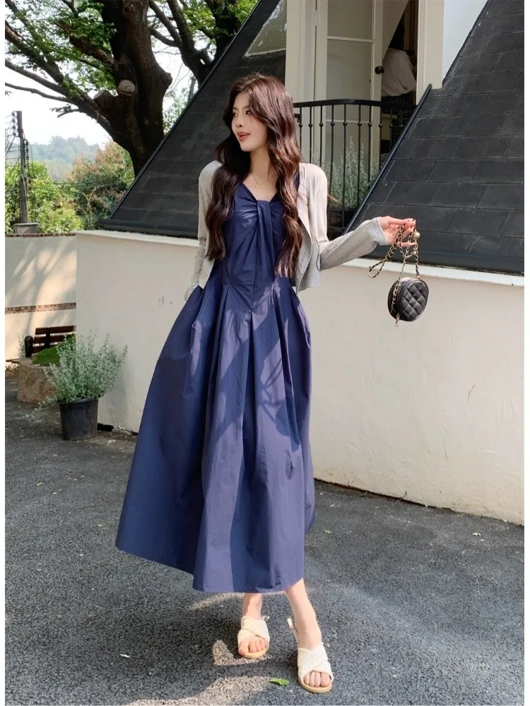 

Retro plus Size Women's Dr with Belted Waist And Pleats Sli Long Summer Gown Korean Sle Commute Bright Tead