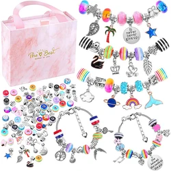 1Set Jewelry Making Kit Charm Bracelet Necklace Present Alloy Beads Set DIY Toys for Children Bracelets Birthday Gifts for Girls