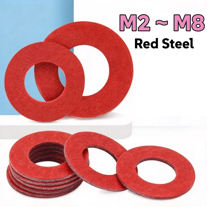 Red Steel Paper Fiber Insulating Flat Washer M2 ~ M8 Insulation Plain Gasket Ring Meson