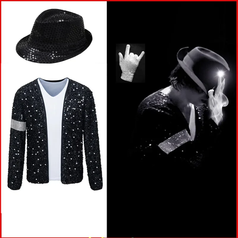 Rare Adult Kids MJ Outwear Street Punk Coat Gloves Michael Jackson Billie Jean Jacket Shirt Hat Halloween Stage Costume Cosplay