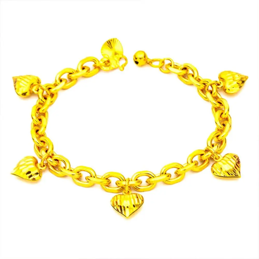 

Brass Sand Gold Heart Bracelet Handmade O Chain Hollow Peach Heart Bracelet with Bell Y2K Wedding Charm Bangle Female Lady Girl
