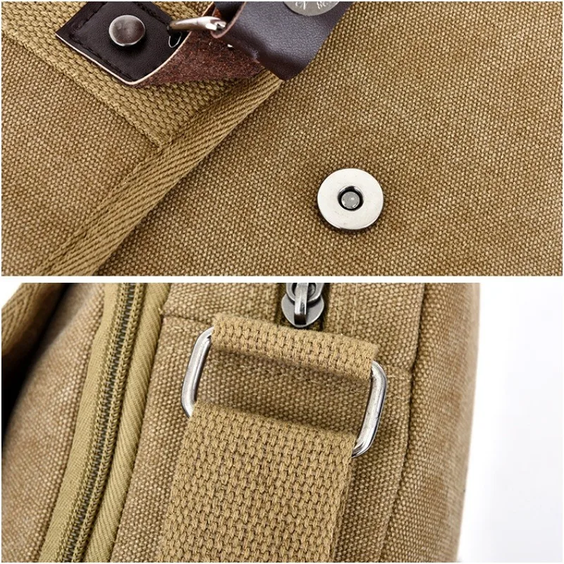 Herren Canvas-Umhängetasche, Vintage Crossbody-Messenger-Tasche mit Mehreren Fächern, Lässige Schultertasche für Reisen, Arbeit und Täglichen Gebrauch – Detail 8