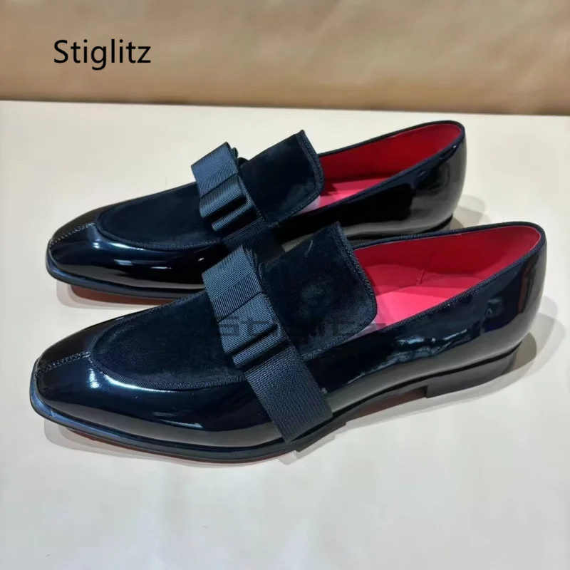 Men's Genuine Leather Shoes Bow Knot Strap Decor Fashion Black Slip On Dress Business Men Shoes New In Loafers Male Shoes