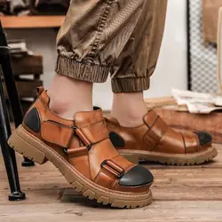 Zapatos informales de cuero genuino para hombre, zapatos de plataforma occidental de Metal Punk, mocasines hechos a mano para hombre, zapatos de banquete de lujo para citas sin cordones