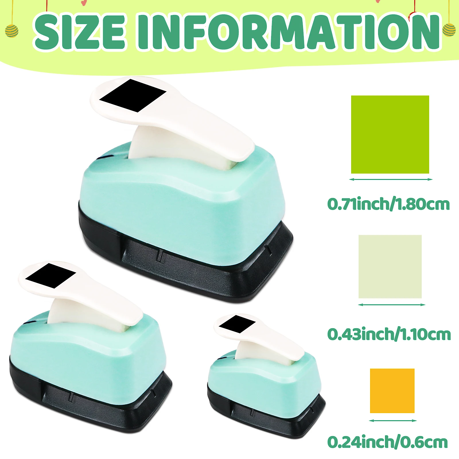 3pcs Paper Hole Puncher Cutter Tool Square Shapes 50mm 38mm 25mm 18mm 11mm 6mm Set for Paper Crafts Cardmaking Scrapbook Journal