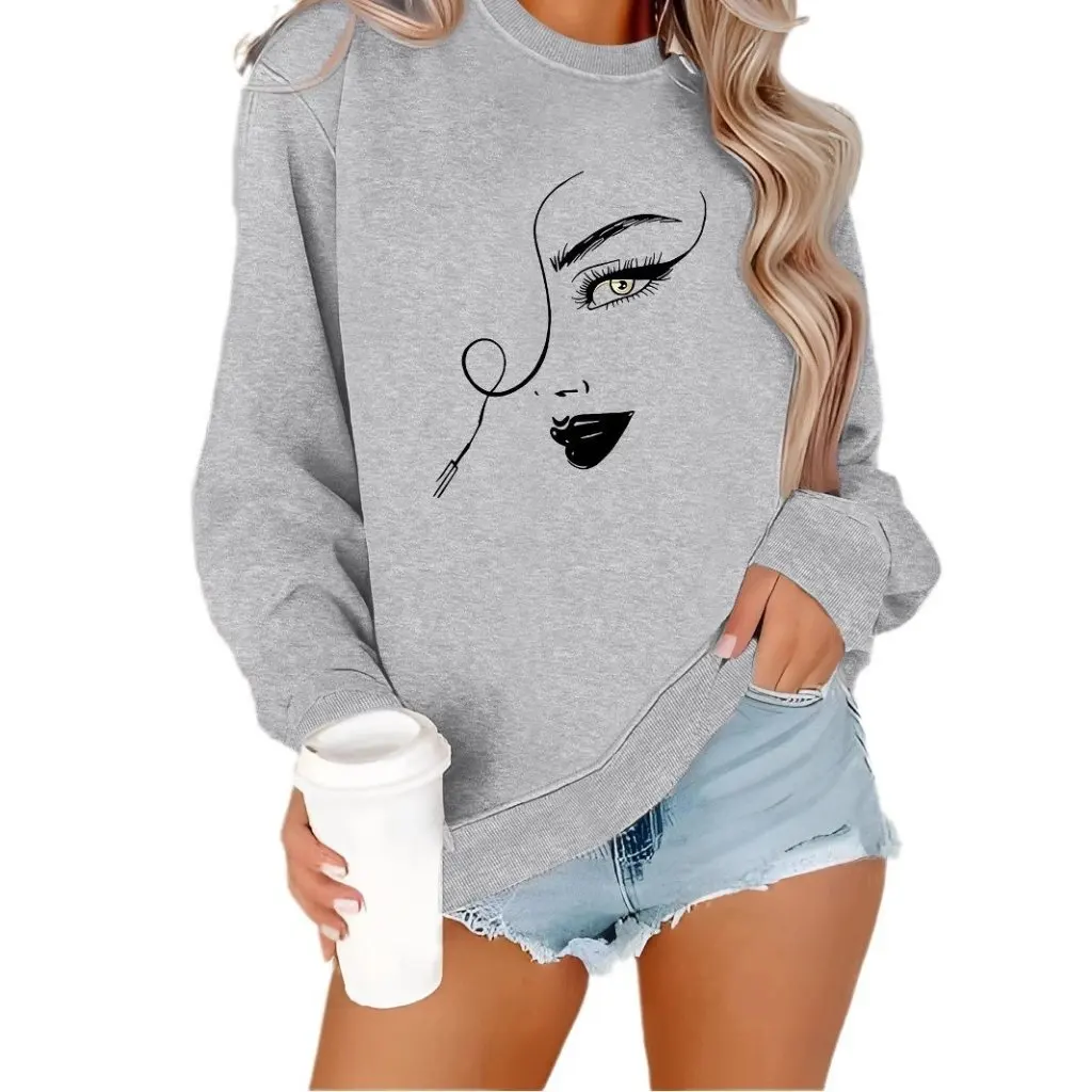 Women's Casual Long Sleeve round Neck Printed Pullover Sweatshirt Sweater for Autumn And Winter Europe And US Style