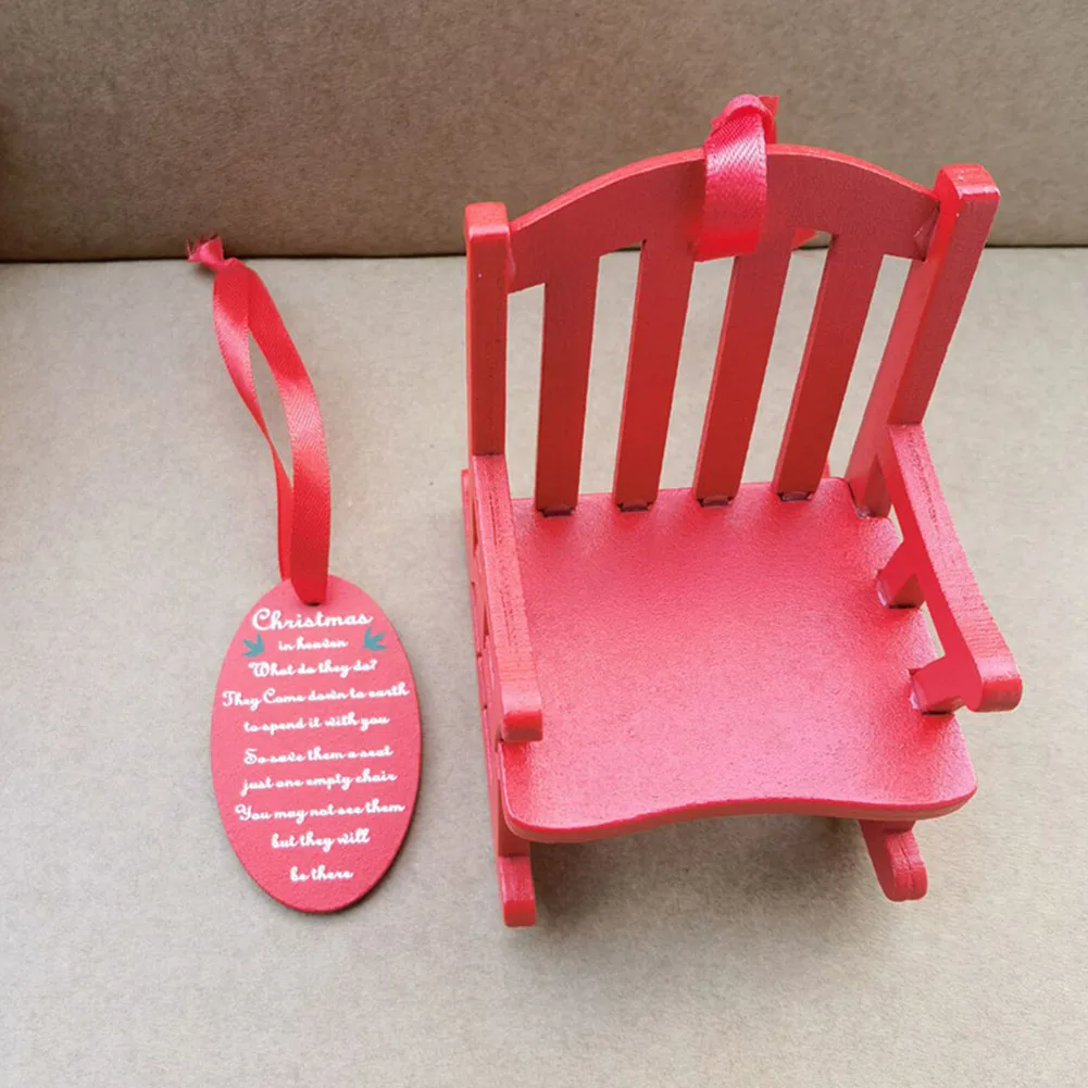 Christmas In Heaven Memorial Ornament Mini Wooden Rocking Chair With Meaningful Tag Sign Home Decor For Desktop PR Sale