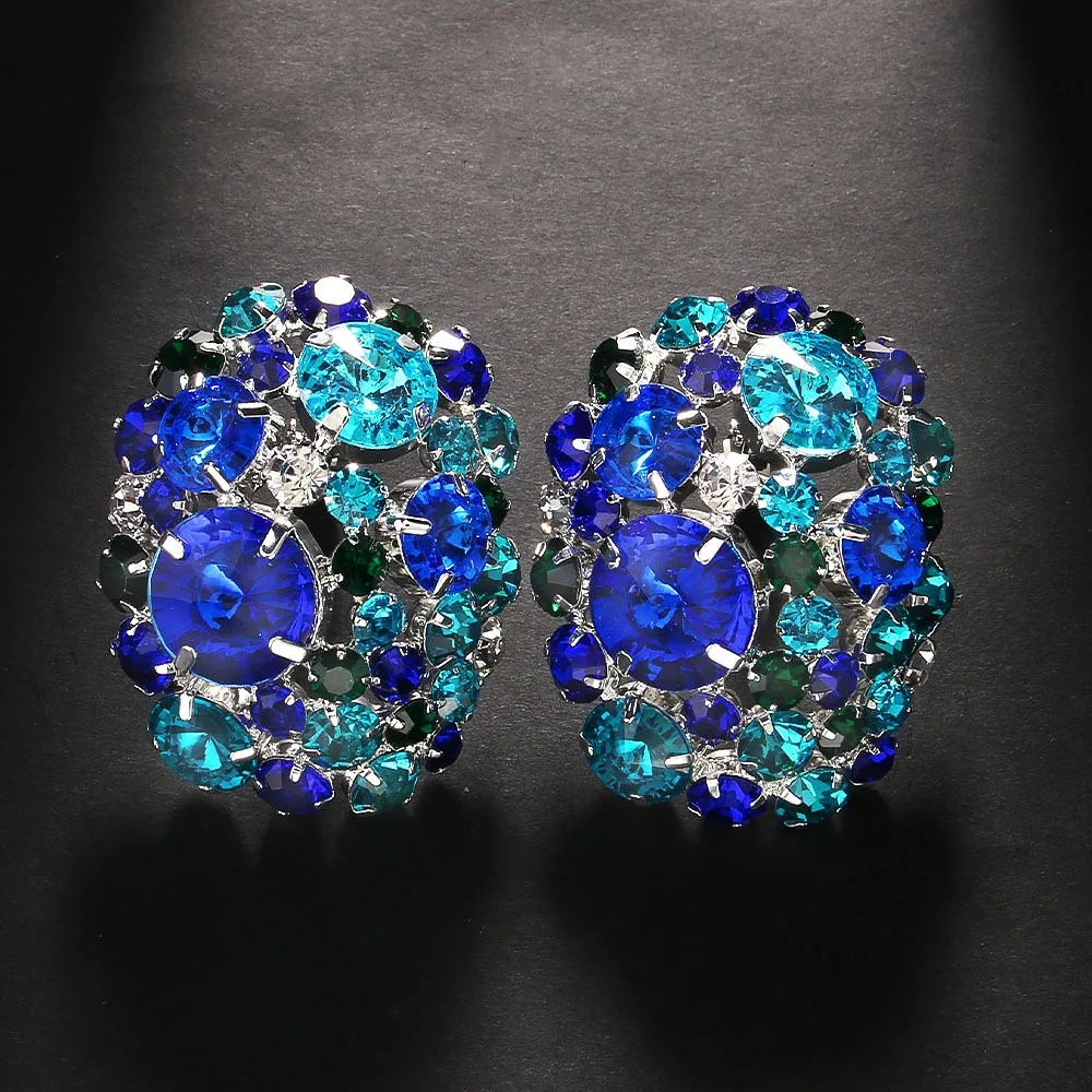 Fashion Exaggerated Blue Crystal Earrings Aesthetic Jewelry Christmas Gifts Rhinestone Large Square Earrings for Women