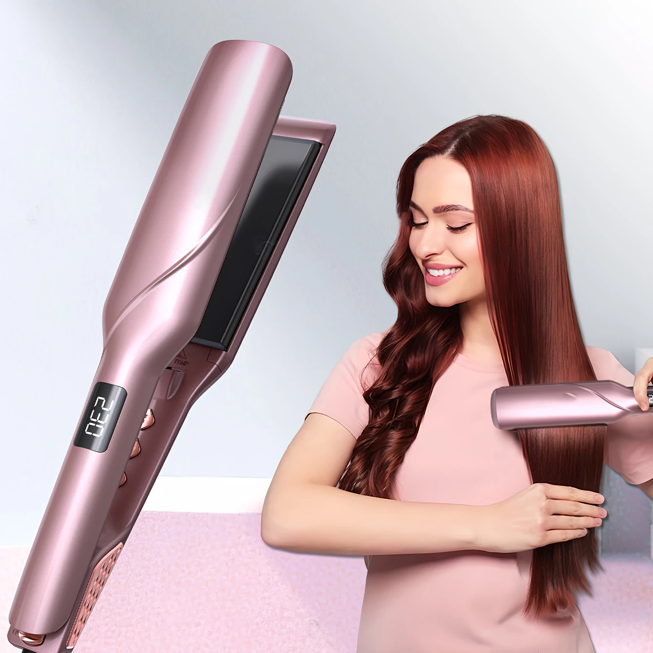 LANDOT Wide Plate Hair Straightener, Professional Ceramic Flat Iron with Ionic Frizz Control, Dual Voltage, 12 Temp Settings