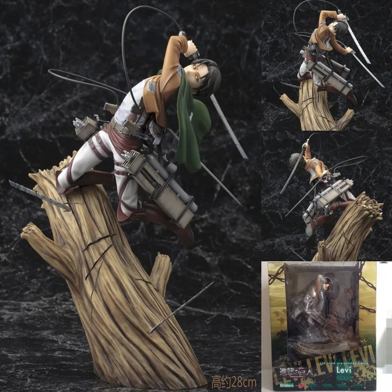 attacco-su-titano-levi-ackerman-action-figure-ceppo-battaglia-di-ghiaccio-posa-modello-in-pvc-giocattolo-tronco-dell'albero-scena-in-piedi-collezione-di-figurine