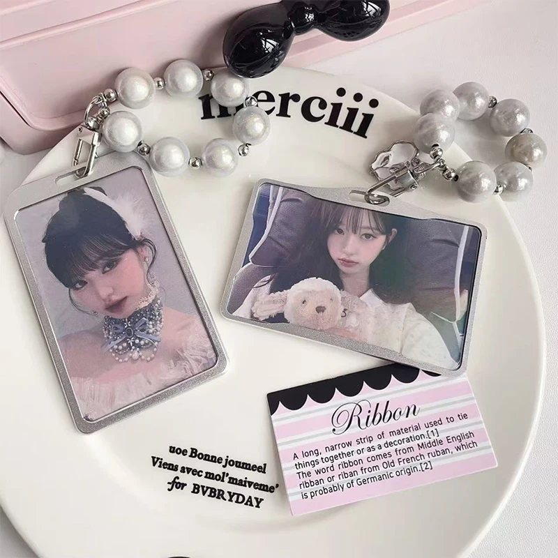 Silver Gray Photocard Display Holder Keychain Photo Card Holder Card Protective Sleeves Transparent Card Holder Pendant Gifts