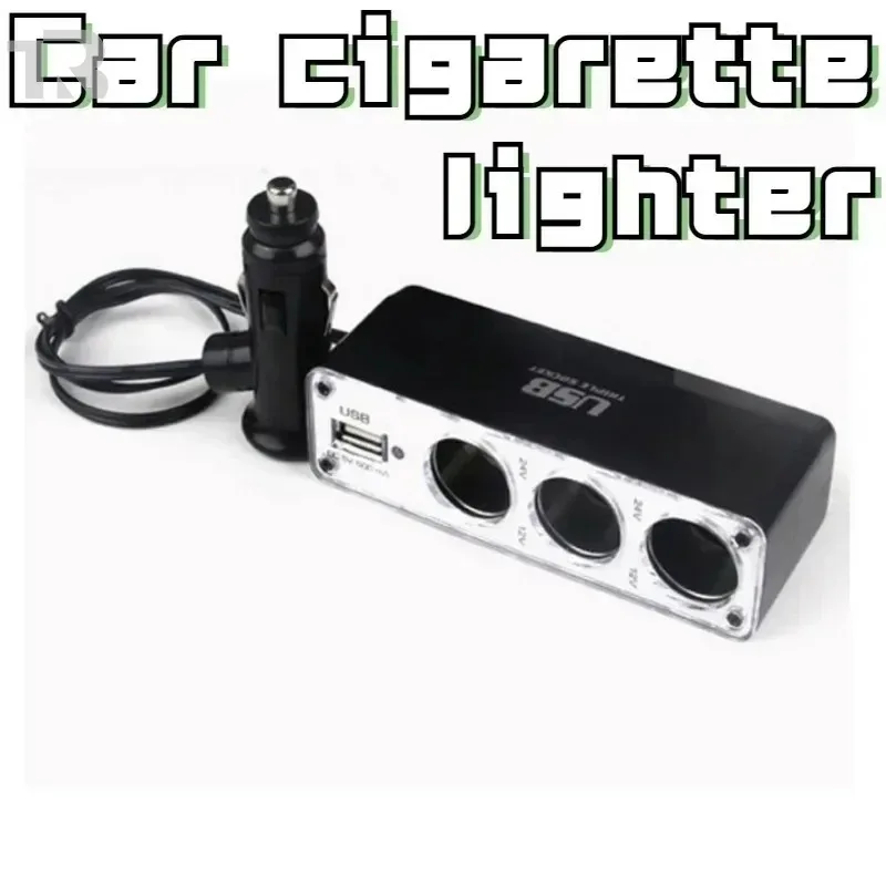12V Car Cigarette Lighter Power Adapter 3-Way Splitter Charger with USB Port ABS Black Multi Socket for Automotive Use