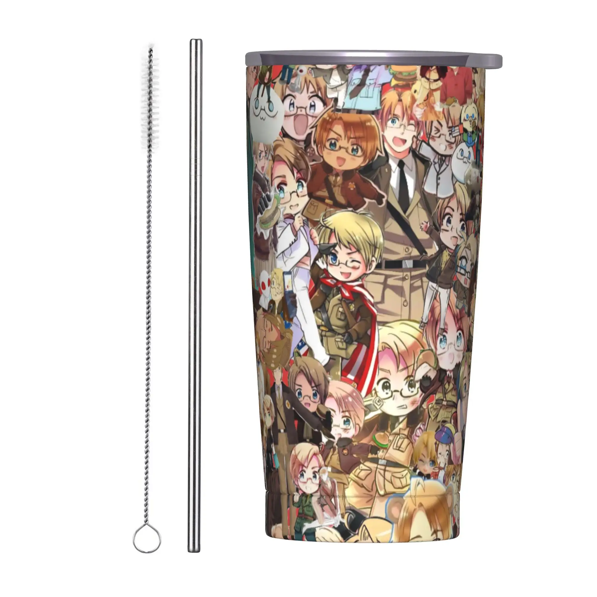 Hetalias Axis Powers Tumbler Vacuum Insulated  Coffee Cups with Lid Straw Smoothie Tea Mug Hot Cold Drink 20oz
