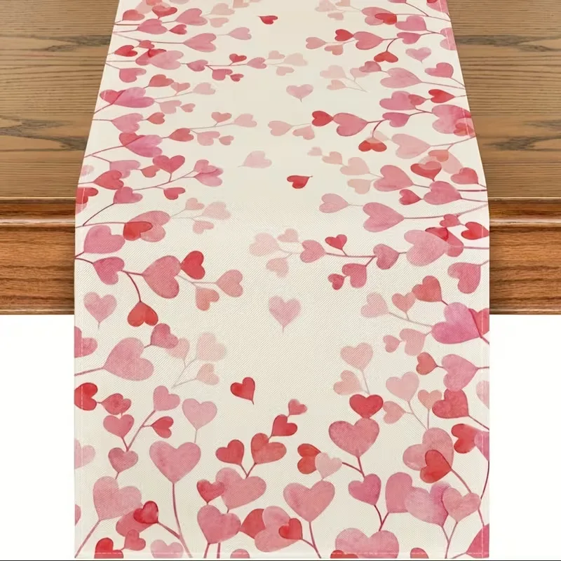 Romantic heart-shaped linen table runneset, custom-made bed runner