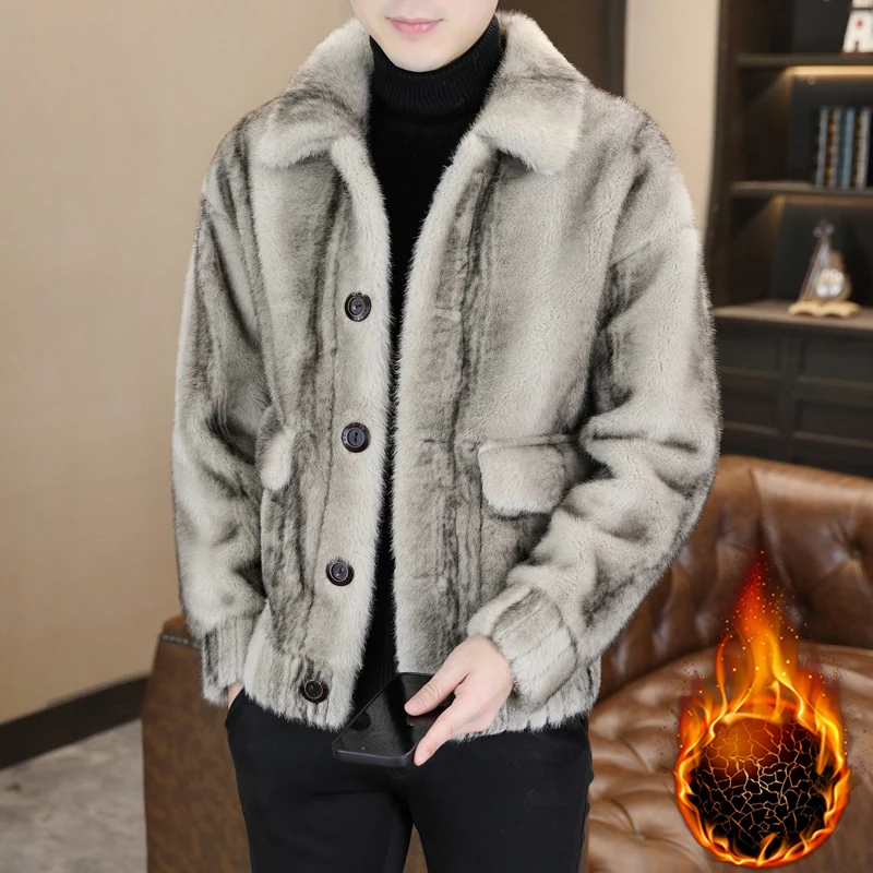 New Autumn/Winter Classic American Vintage Thickened Warm Fur Coat Men's Casual Loose Plus Size High-Quality Jacket