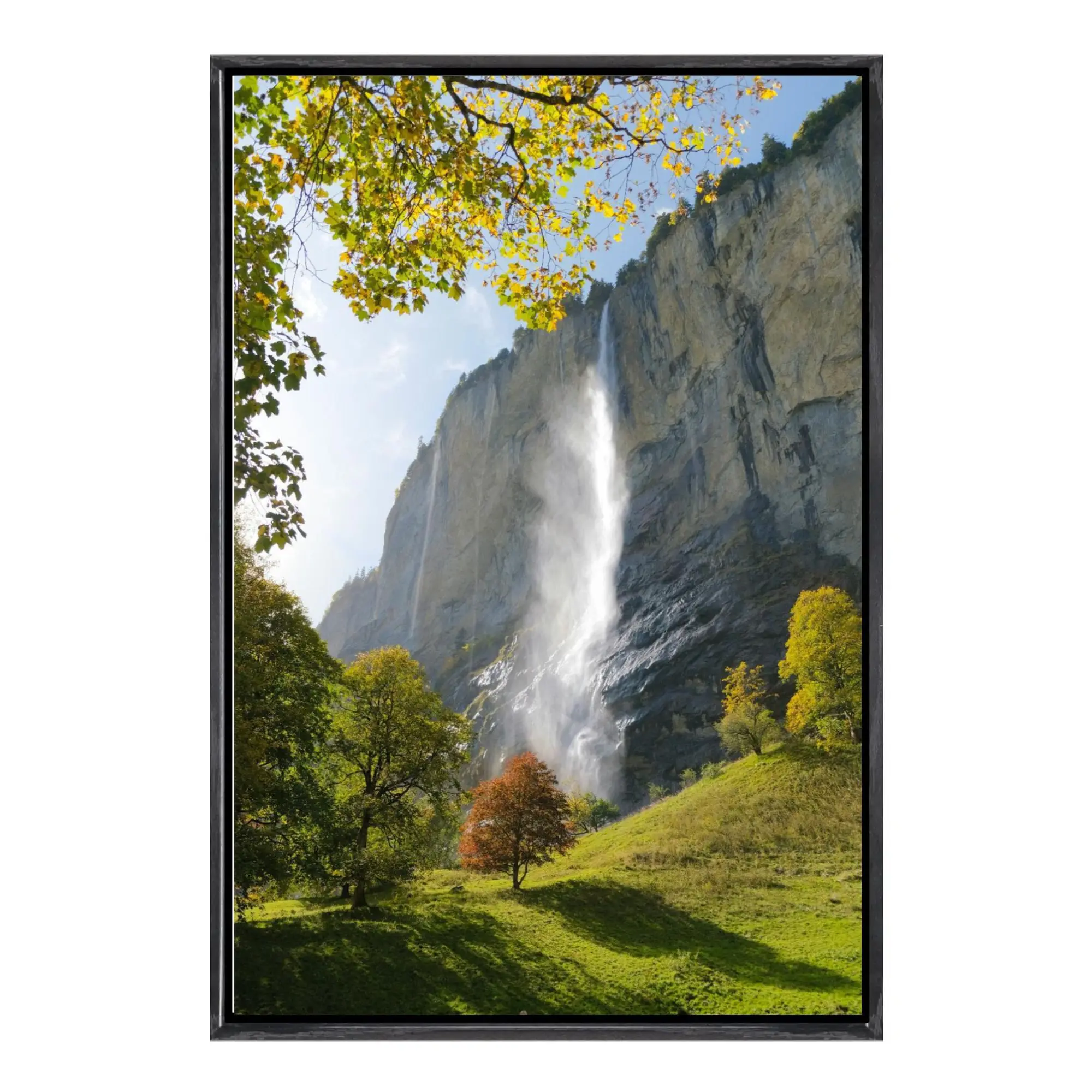 Lauterbrunnen Suiza lienzo arte de pared, impresionante impresión de paisaje escénico de valle alpino, cartel natural de cascada