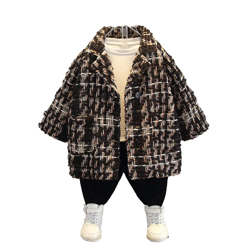 Boys Woolen Coat Overcoat Jacket Windbreak 2024 Lasted Warm Plus Thicken Autumn Winter Cotton School Children's Clothing