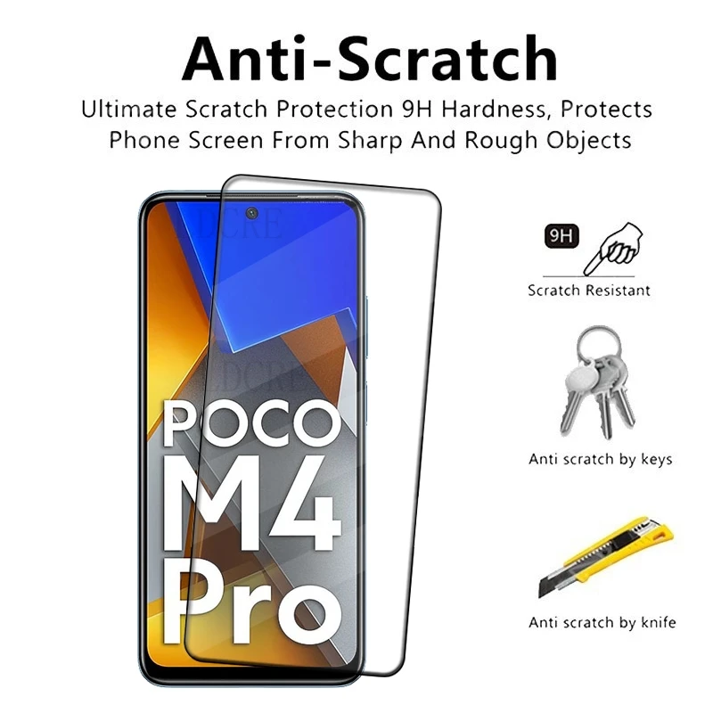 4Pcs For Poco M4 Pro 4G Glass Poco M4 Pro Tempered Glass Full Cover Glue 9H HD for Screen Protector Xiaomi Poco M4 Pro 4G Glass