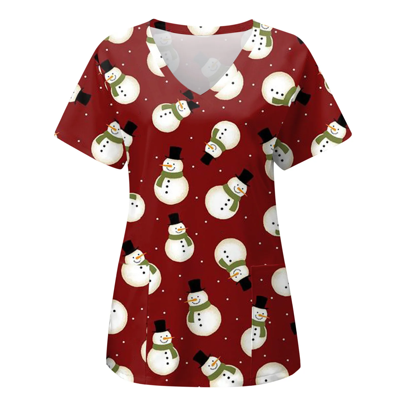 2024 New Christmas Nurse Uniform Scrubs Tops Womens Xmas Elk Print Short Sleeve Pocket Overalls Uniforms Medical Nursing Blouse