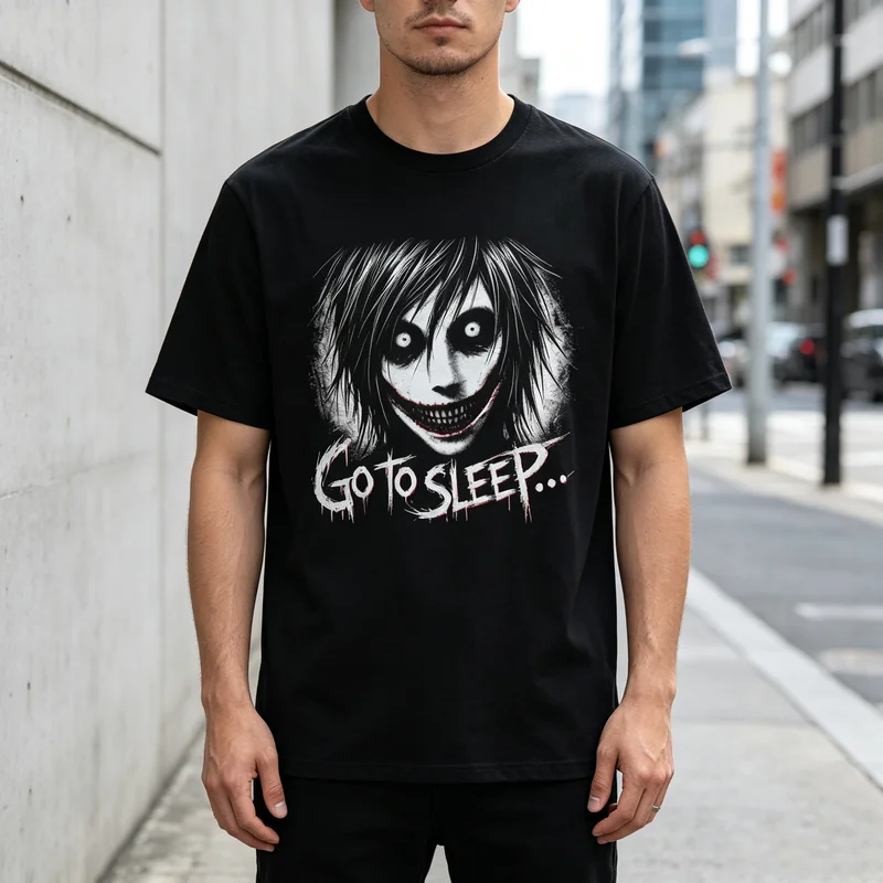 Jeff The Killer T-shirt Vintage Horror Dark Face Tee Creepypasta Horror Meme Wommen Graphic Dark  Cotton Short Sleeve