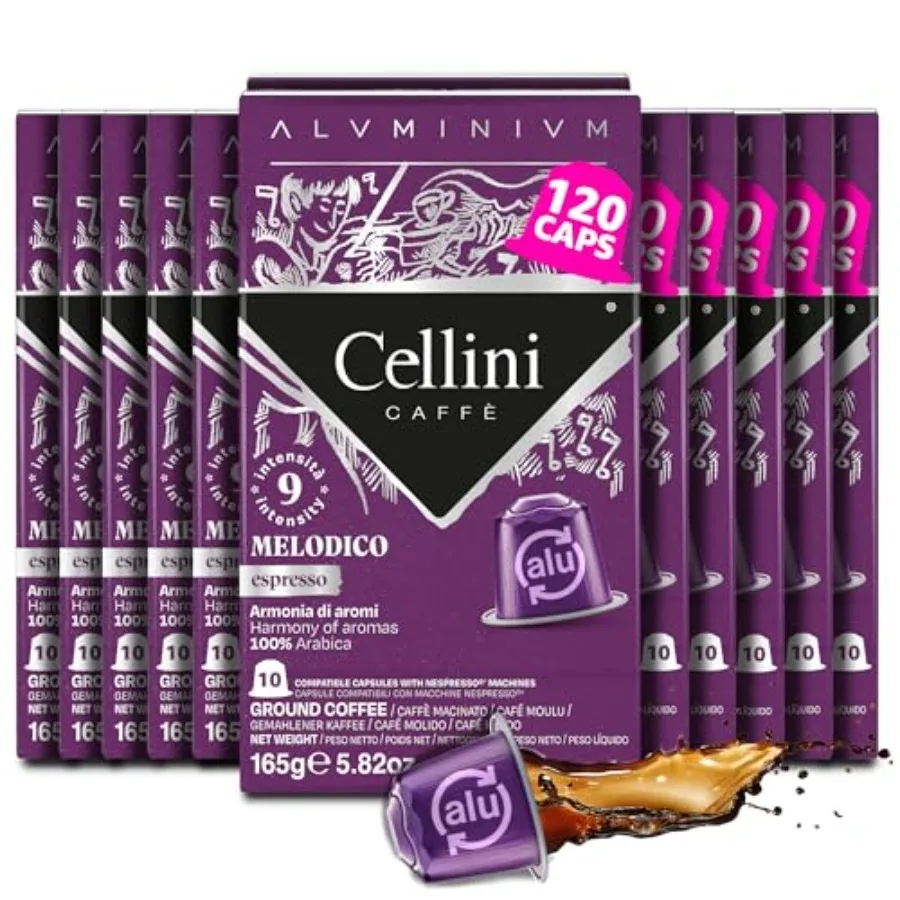

Cellini Caffè Aluminum Nespresso Pods 120 Count Dark Roast Coffee Capsules 100% Nespresso Original Machine Compatible Strong