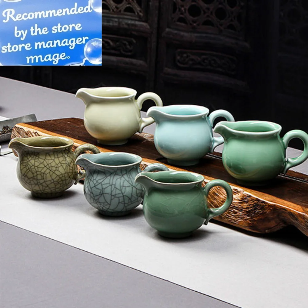 

160ml Longquan Celadon Tea Pitcher Handmade Ice Cracked Glaze Cha Hai Justice Cup Oolong Tea Chinese Tea Set Gift Accessories