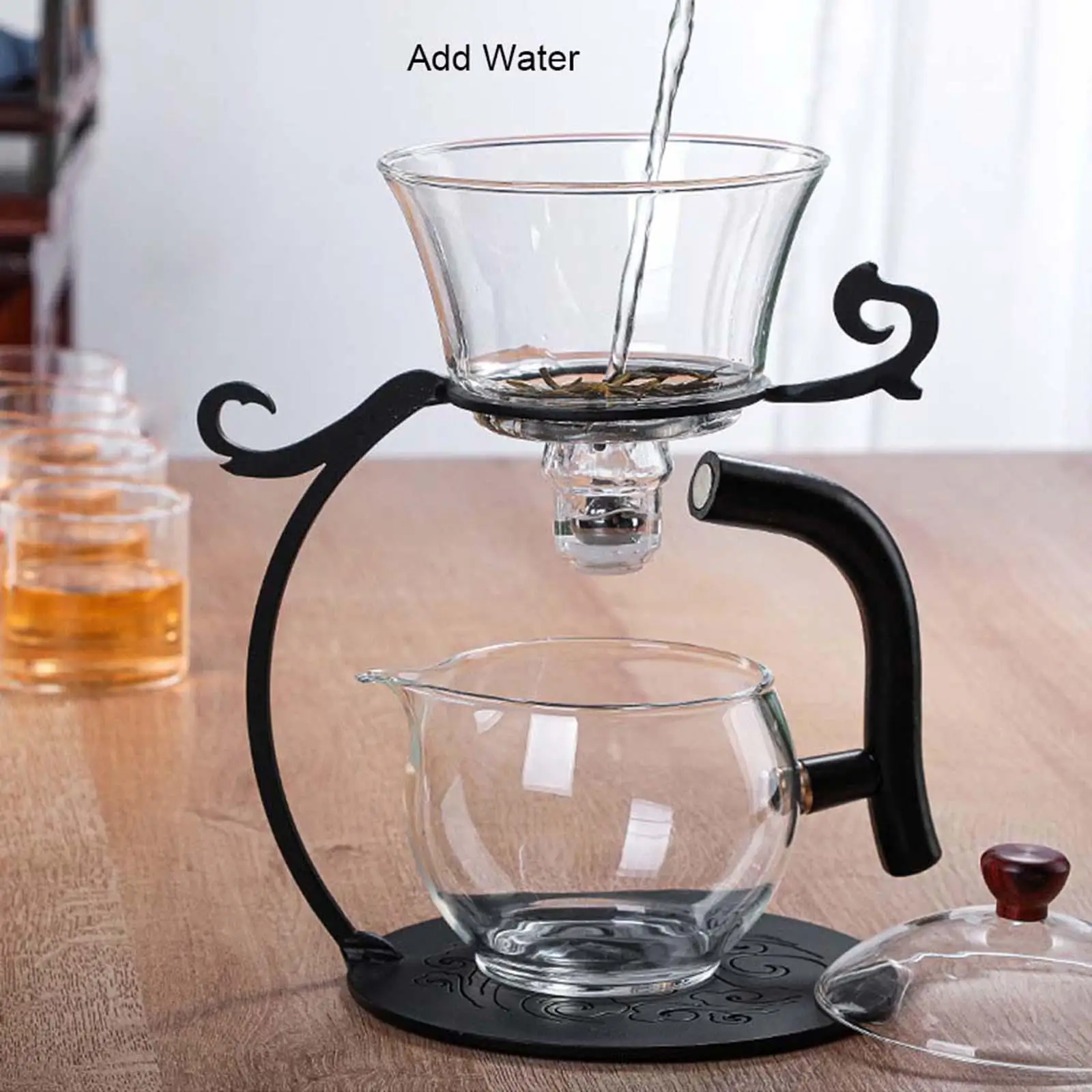 Lazy Kungfu Glass Tea Set Semi-Automatic Tea Maker Drip Pot for Tea Coffee