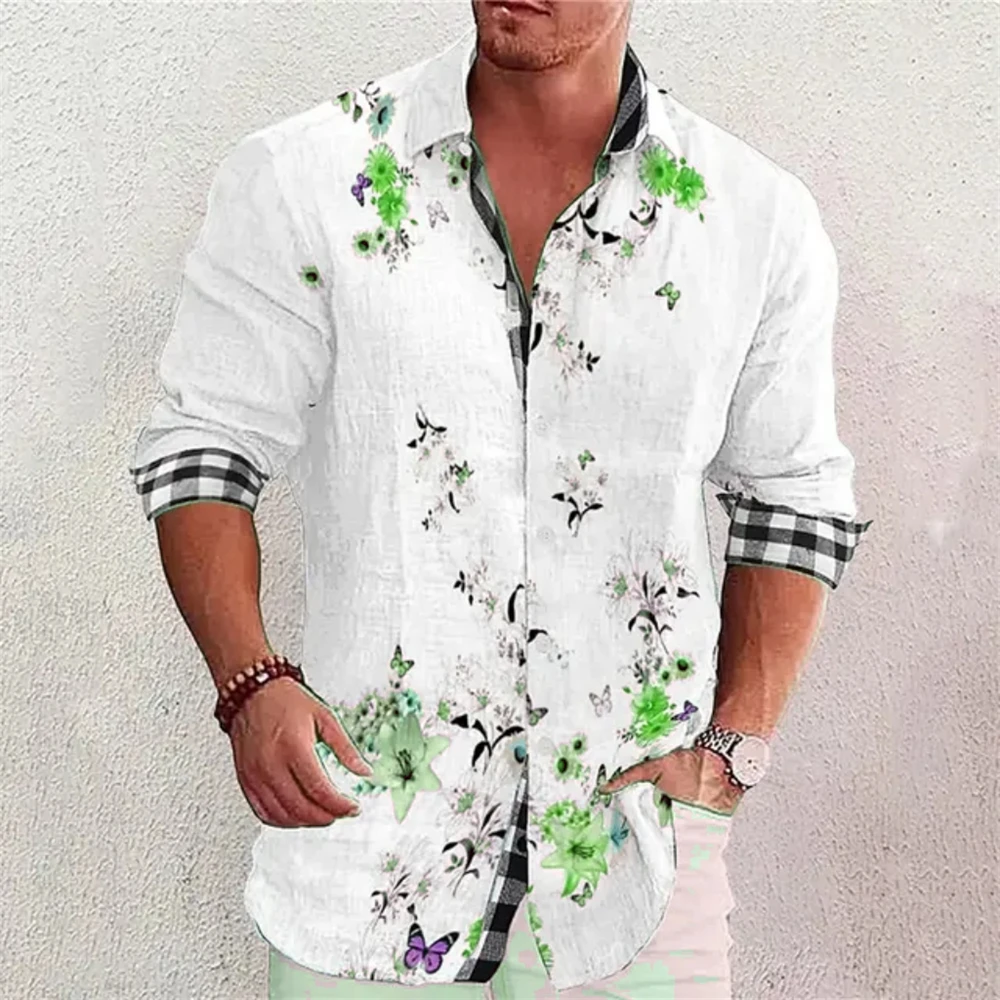 Popular Summer Men\'s Shirt Casual Vacation Hawaii Travel Beach Button Lapel Long Sleeve Shirt 18 Colors XS-6XL