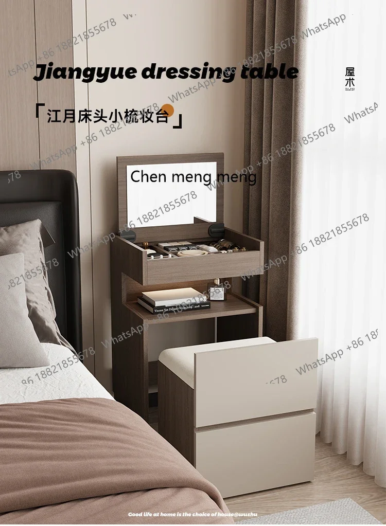Italian minimalist solid wood dresser small 50cm bedroom bedside corner storage cabinet walnut makeup table view 2