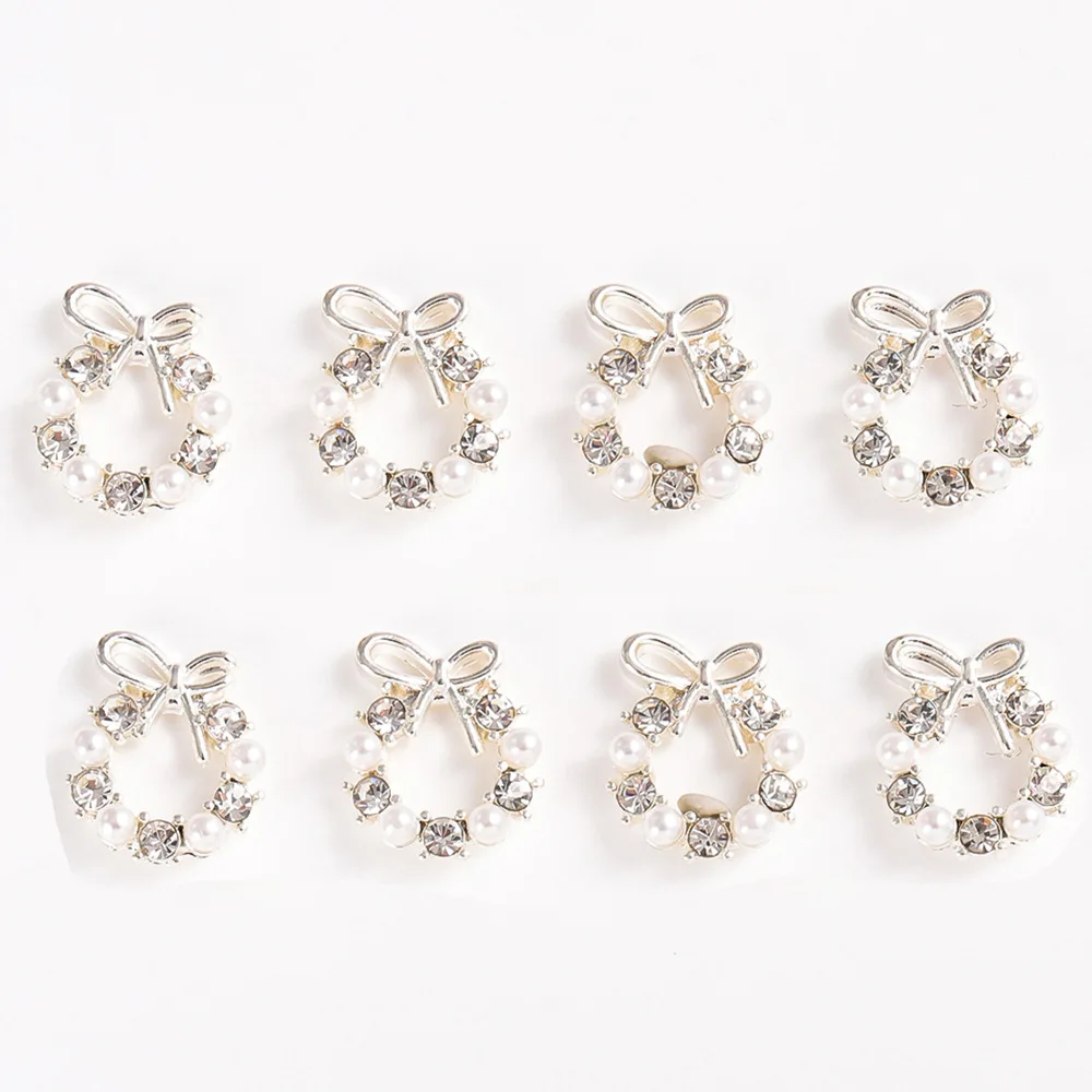 Zircão Garland Bowknot Nail Art Charms, Pérola, Liga 3D, Grinalda de Natal, Strass Cristais Jóias, Decoração do prego, D2, 10pcs