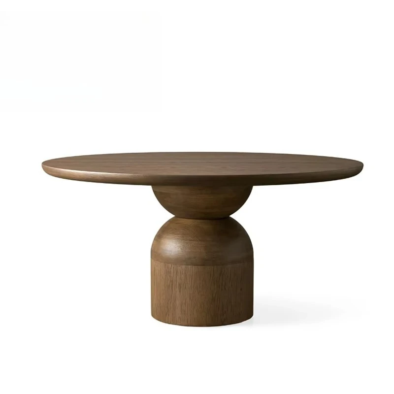 

Contemporary Villa Penthouse Round Wooden Deep Walnut Table and Chair Set Restaurant Wooden 6 8 Seat Restaurant Dining Table