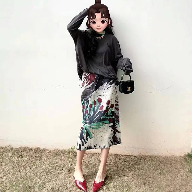 

Miyake 2024 Summer Age Reduction Korean Version of Gorgeous Fireworks Retro Split Fork One Step Cover Hip Wrap Hip Skirt Women