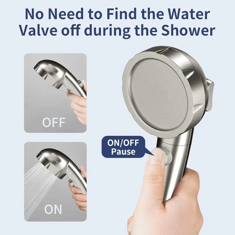 Głowica prysznicowa wysokociśnieniowa z 3 trybami pracy, funkcją pauzy, oszczędzająca wodę, przenośna, ręczna, do kamperów i na kemping.