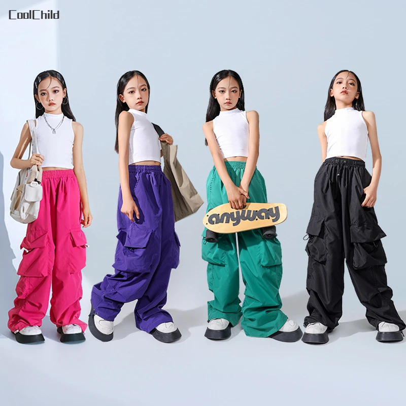 

Hip Hop Girls Crop Tank Top Loose Solid Pants Kids Street Dance Colorful Joggers Child Streetwear Jazz Clothes Set Teen Costumes