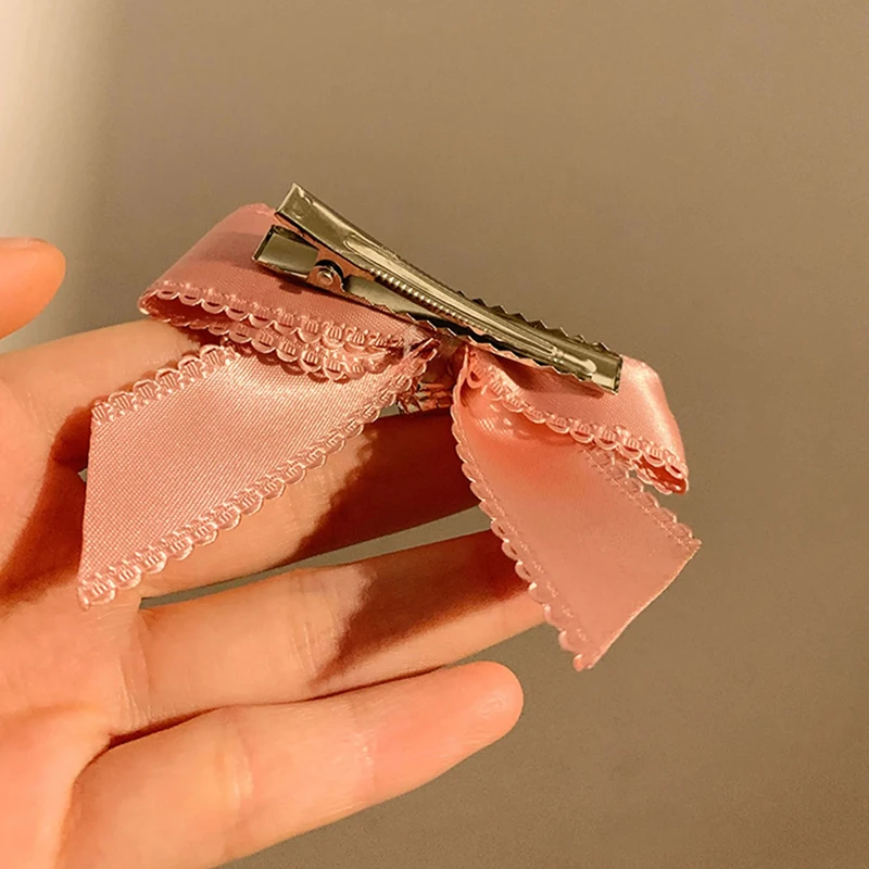 1/2pcs Sweet Pink Bow Hairpin Women Girls Y2K Retro Lace Zircon Heart Hair Clips Barrettes Elegant Crystal Love Headwears Gifts image 5
