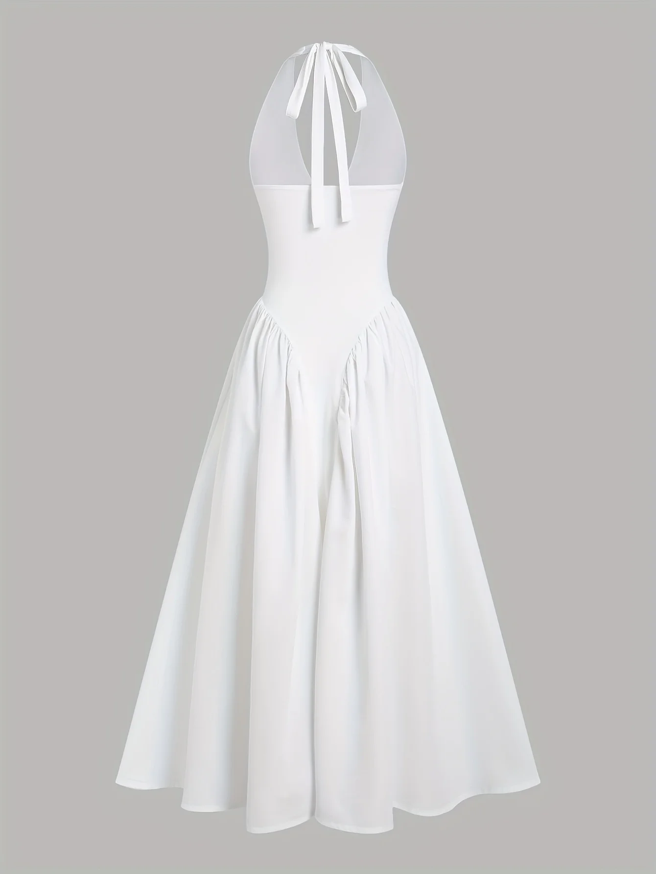 A new solid color sexy deep V cut-out halter-neck, and elegant wide-hem dress for ladies