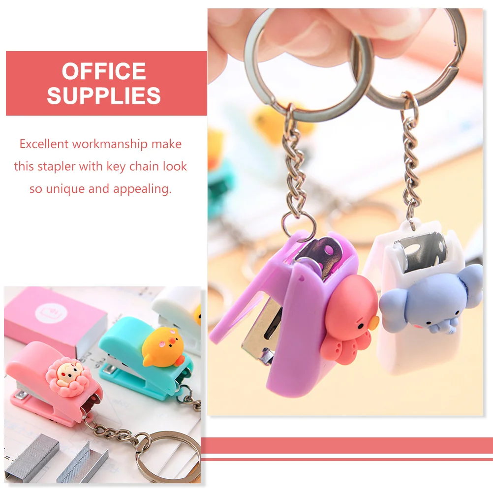 5 Pcs Office Supplies for Desk Small Stapler Staples Key Ring Animal Staplers Colorful Student Gift Keyring