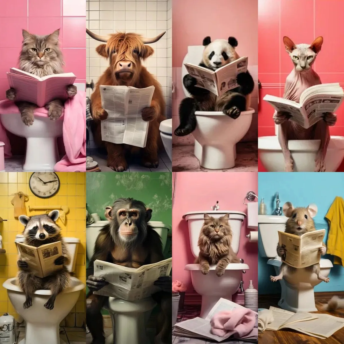 DIY 5D Diamond Painting Kit Animals Reading Newspapers on The Toilet- Perfect Gift for Handmade Home Decor