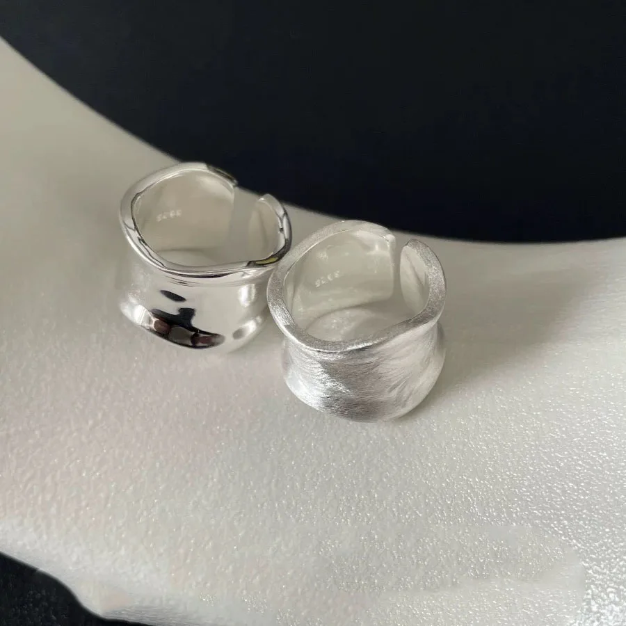 Bagues en argent regardé 925 pour femmes, bijoux fins géométriques, bague réglable, bague large simple pour fête, cadeau d'anniversaire