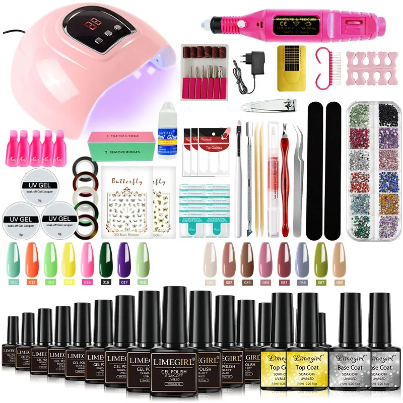 Nail Art Acrylic Nail Polish Set with UV LED Nail Art Lamp Nail Polish Polish Gel Set Semi-Permanent Varnish Nail Art Tool Kit