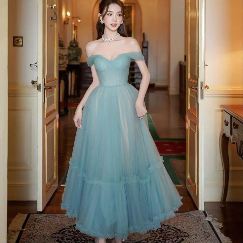 

Pretty Evening Dresses Off The Shoulder A Line Banquet Celebrity Formal Occasion Pleat Special Female Gowns Classic Elegant 2025