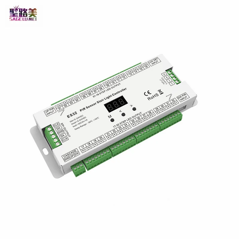 32CH ES32 PIR Sensor Stair Light Controller Human Body Infrared Inductive Switch Stair Lamp Control For single color Or SPI tape