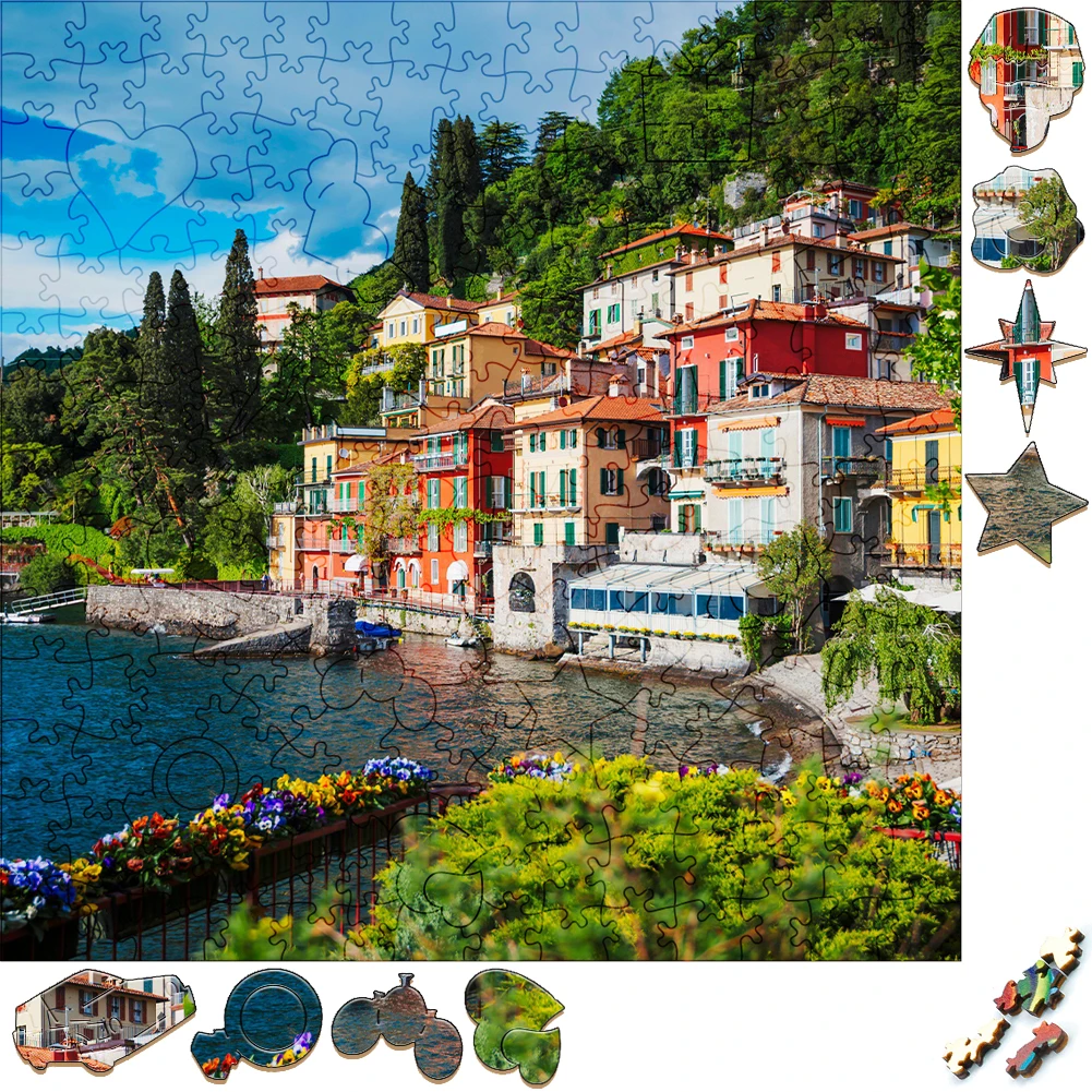 Creative Wooden Puzzle Colorful Seaside Resort Town Funny Toy Animal Wood Puzzles Smart Games Shaped Jigsaw Puzzle Best Gift