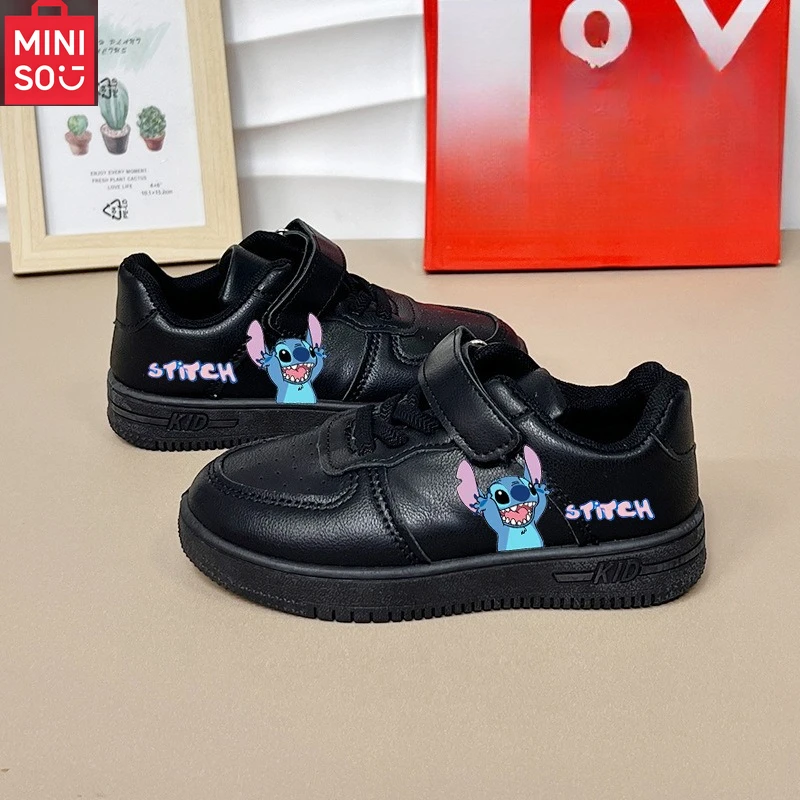 

Детские кроссовки Miniso Stitch (Lilo & Stitch) 2025, черные повседневные слипоны унисекс на мягкой подошве