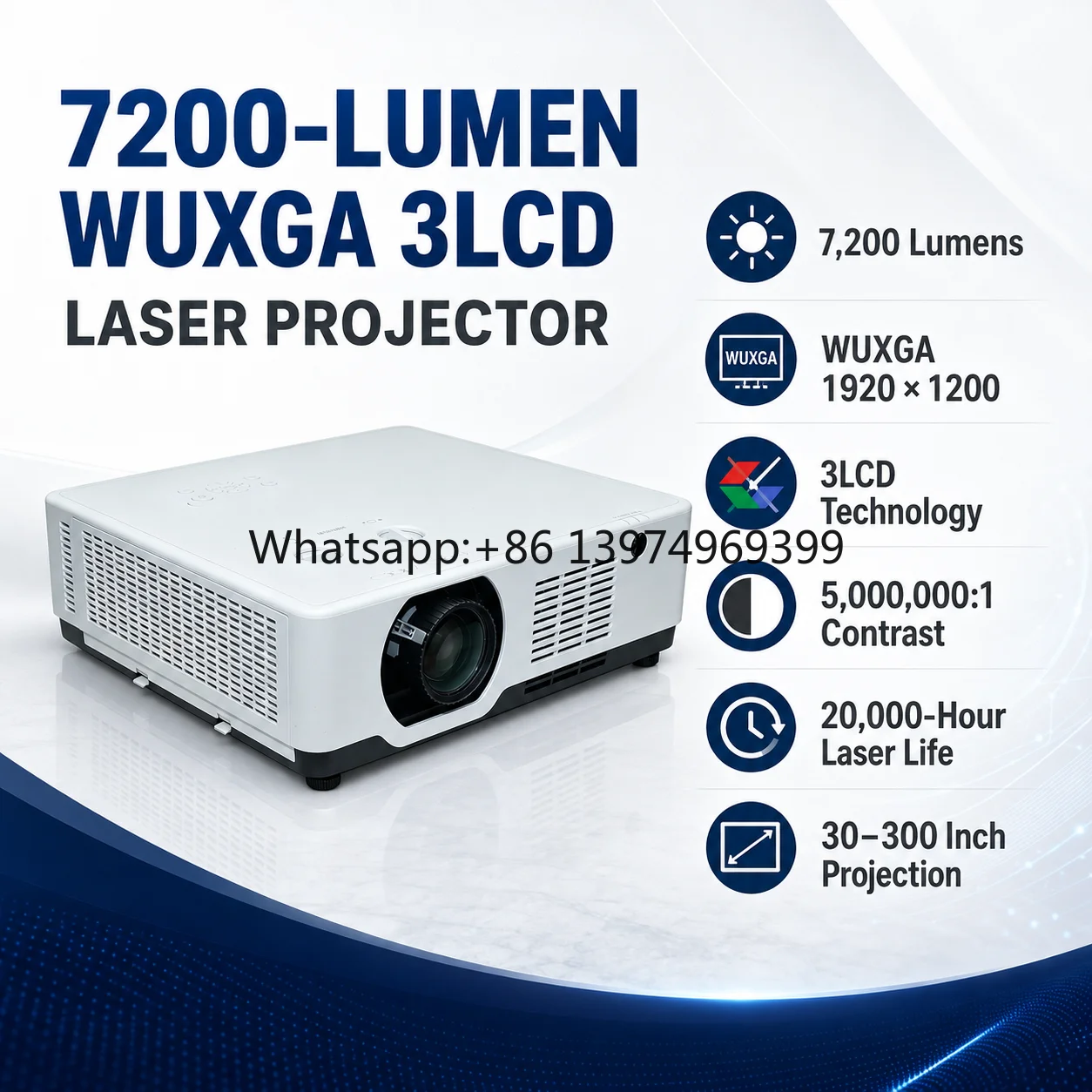 Professional 7200 Lumen WUXGA Laser Projector 3LCD for 3D Mapping Projects and Immersive Projection