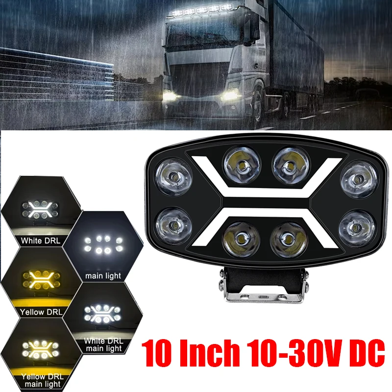 

10 " 100W LED Light Headlight DRL Spotlight Truck Auxiliary Square Car Driving Flash White Yellow Work Lamp for Truck
