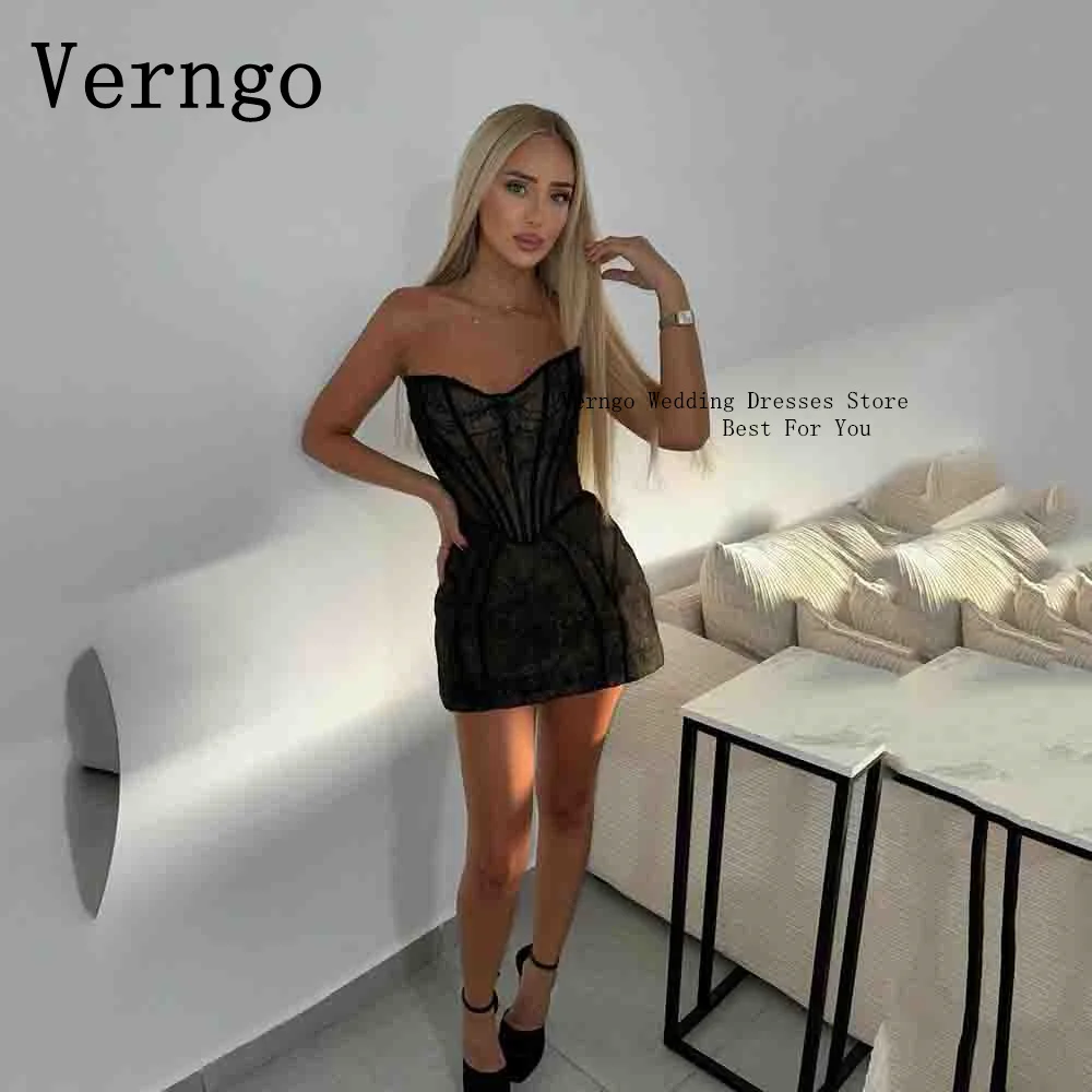 

Verngo Black Lace Mini Party Dress Sweetheart A Line Short Prom Dress Sexy Formal Cocktail Dress Romantic Birthday Party Dress