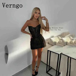 Verngo schwarze Spitze Mini-Party kleid Schatz eine Linie kurzes Ballkleid sexy formale Cocktail kleid romantische Geburtstags feier Kleid