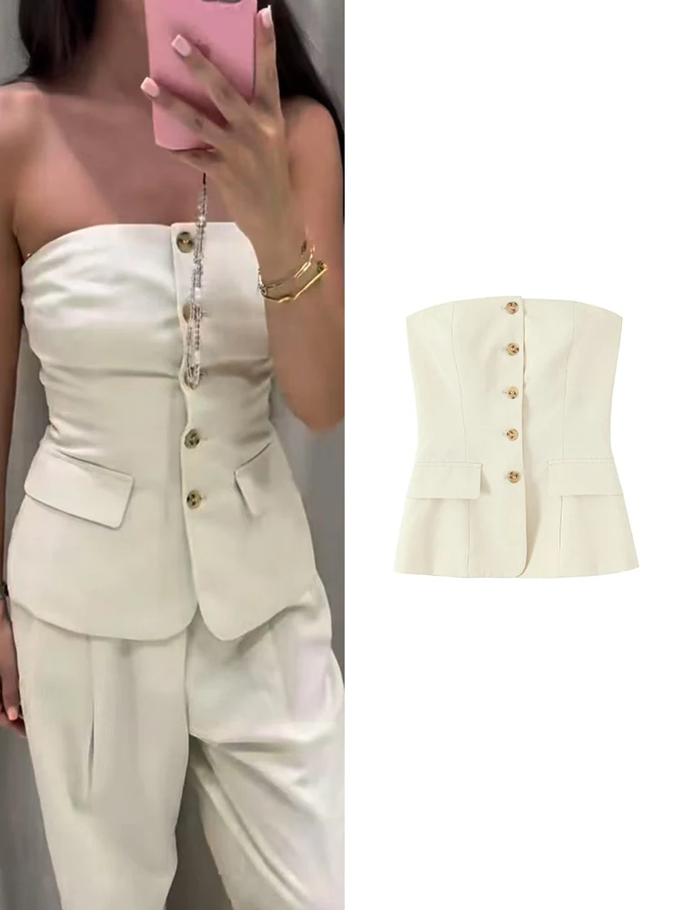 

TFMLN женский корсет без бретелек майка шикарный с открытыми плечами без рукавов женский шикарный повседневный жилет модный однобортный жилет топ